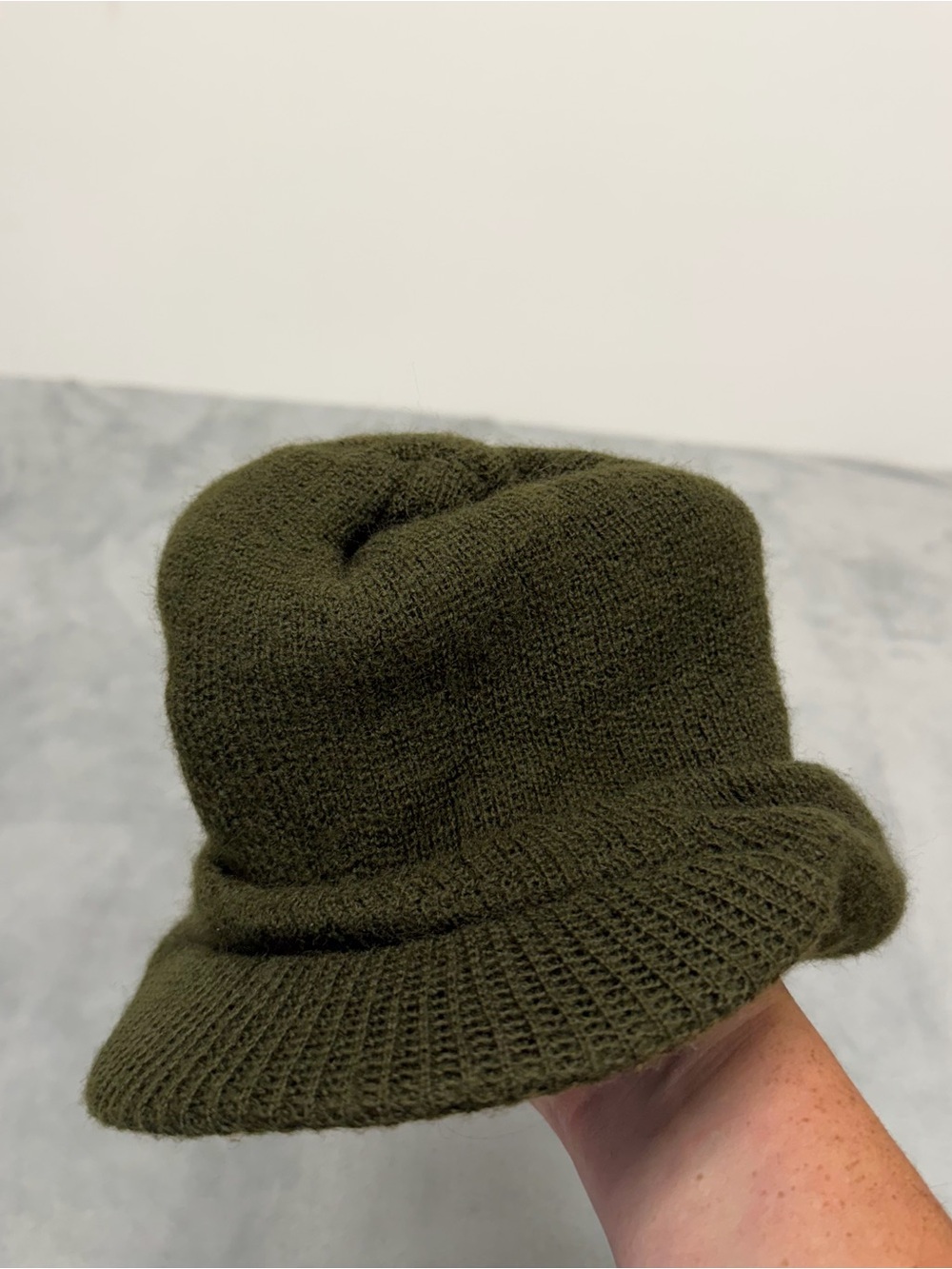 Green Wool Watch Cap Knit Military USA Hat Brim Beanie 8405-01-006-1074 - Picture 1 of 5